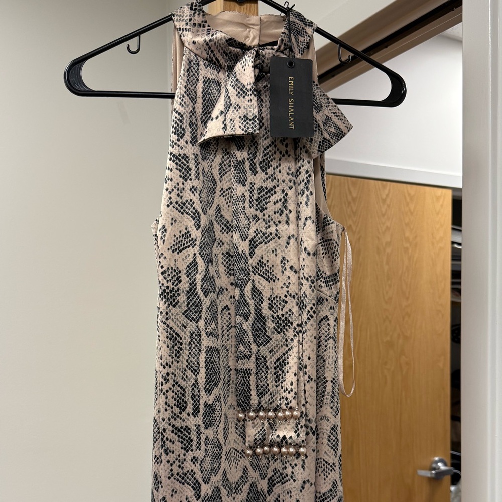 Emily Shalant Snake Print Mock-Neck Maxi Dress